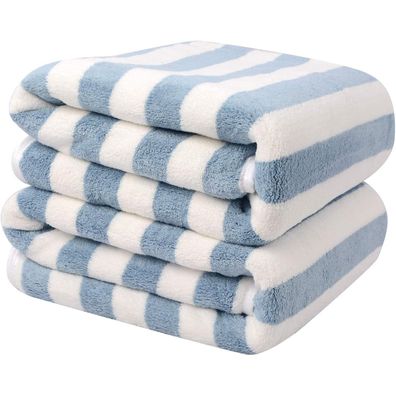 Mikrofaser Badetuch 70x140cm Blau Gestreift Saugfähig Fusselfrei 2er Pack