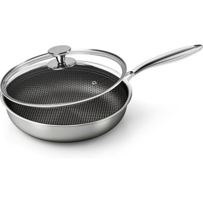 Bratpfanne 28cm Edelstahl Wabenpfanne Deckel Antihaft Kratzfest Induktion
