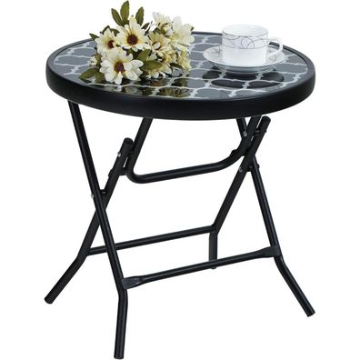 Klappbarer Runder Gartentisch Glas Metall Schwarz 46x46x48cm