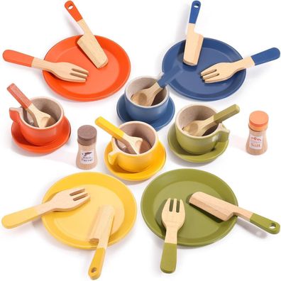 Kinder Küchen Zubehör Set Holz GAGAKU 26-teilig helle Farbe