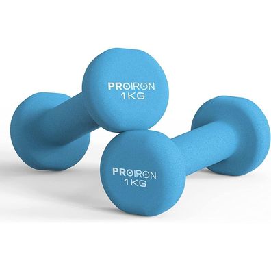 Proiron Neopren Kurzhanteln 2er-Set Damen 2 x 1 KG Blau Gym Yoga Pilates Kinder