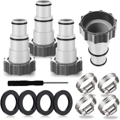 4er Pack Poolschlauch Pool Adapter für Intex Pumpe Ø 32 38mm Grau