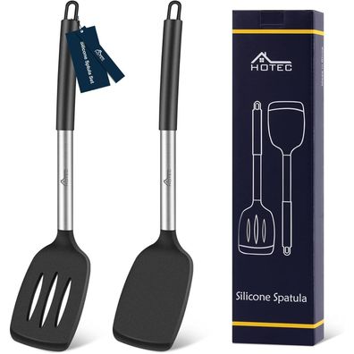 Hotec Silikon Pfannenwender Set Schwarz 34.8cm Küchenspatel 2er Pack
