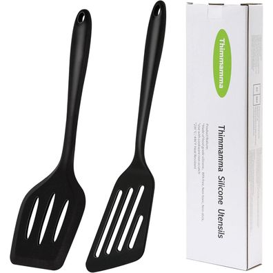 2er Set Hitzebeständiger Silikon Pfannenwender Spatel 34cm Schwarz