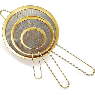 Gold Fine Mesh Sieb Set 3-teilig Edelstahl Backen Teesieb Soßenabscheider