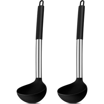 Silikon Schöpfkelle Set 2-teiliges 30cm Edelstahl Schwarz