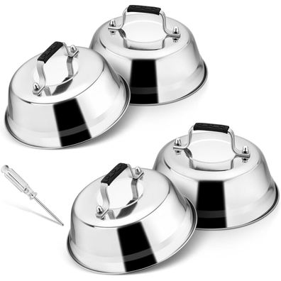 Joyfair Burgerglocke 4er Set Edelstahl Gummigriff Outdoor Grill Steak 16,8 x 6
