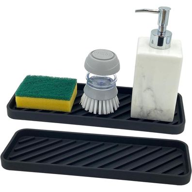 Spülbecken Organizer Silikon 30x11cm für Schwämme Bürsten Seife, 2 Stück Schwarz