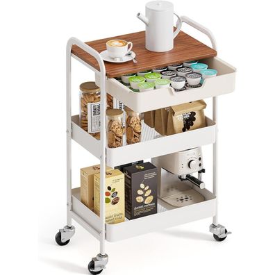 Aufbewahrungswagen 3-Tier Metall Tischplatte Küche Büro Bad Wood Board