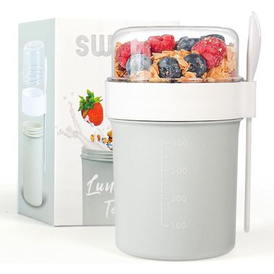 Müsli Joghurtbecher to Go 780ML mit Löffel Porridge Cup Hellgrau