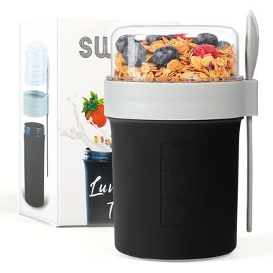 Swkien Müslibecher Joghurtbecher Müsli Becher to Go mit Löffel 780ML Schwarz