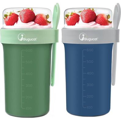 Bugucat Müslibecher to Go 2er Set 760ml+230ml blau grün
