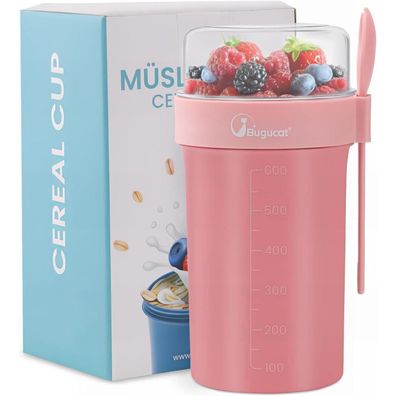 Bugucat Müslibecher to Go 760ml + 230ml Rosa Kinder inkl. Löffel