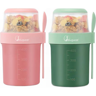 Bugucat 2in1 Müslibecher to Go 560ml+310ml Lunchpot Joghurtbecher Salatbecher