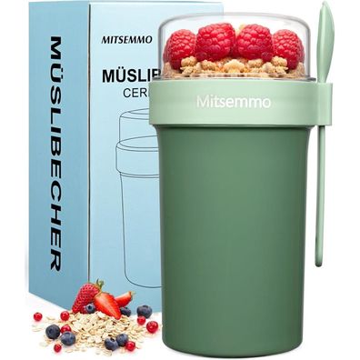 Mitsemmo Müslibecher to Go 760ml Joghurtbecher Löffel Grün