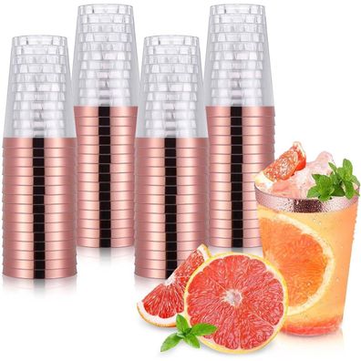 60 Stück Plastikbecher 360ml Wiederverwendbar Partybecher Rosegold Rand