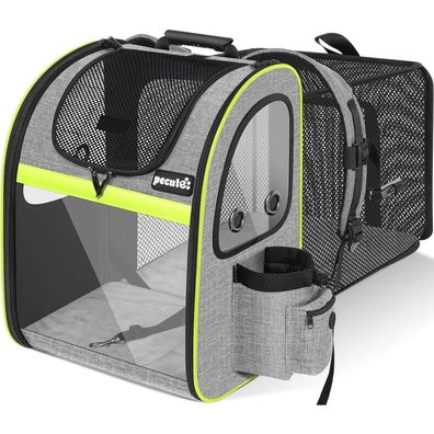 Pecute Hunderucksack Erweiterbar Faltbar Grau Transparentes Fenster