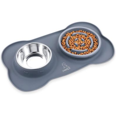 Pecute Langsamer Fressnapf für Hunde mit rutschfestem Silikon Tablett - Grau