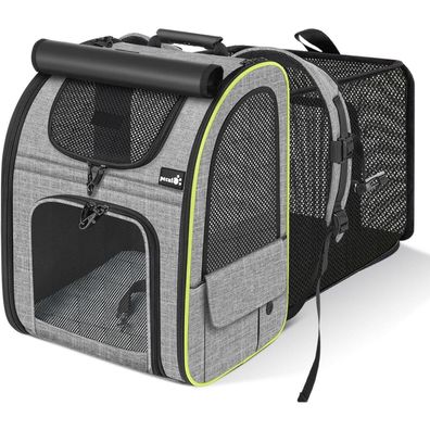 Pecute Haustier Rucksack Netzfenster Erweiterbar Atmungsaktiv Wasserdicht Grau L