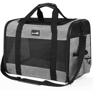 Pecute Katzentransportbox Hundetasche Atmungsaktiv 6 Kg Grau 44x33x32.5cm