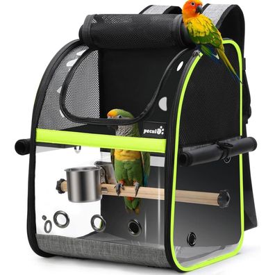 Rucksack für Papageien mit Holzstab und Edelstahl-Tablett, 34x28x43cm