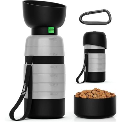 Pecute Hunde Wasserflasche 650ml mit Lebensmittelbehälter Auslaufsicherer