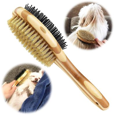 2-in-1 Hundebürste Katzenbürste Naturborsten Bambusgriff