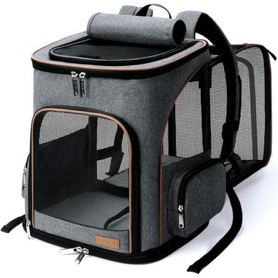 Lekesky Groß Katzen Hunde Rucksack 8-10kg Erweiterbar Faltbar Grau