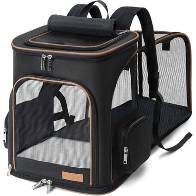 Großer Katzen- und Hunderucksack bis 10kg, Erweiterbar, Faltbar, Schwarz XL