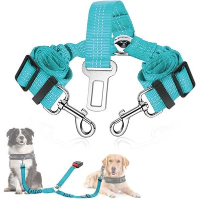SlowTon Anschnallgurt Hund Auto 2 in 1 elastischer Sicherheitsgurt Azurblau