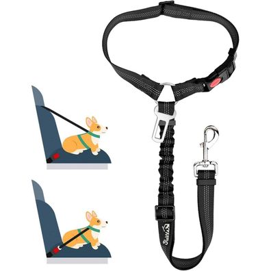 SlowTon Hundegurt Auto 2-in-1 Kopfstütze Anschnallgurt Schwarz 1Pcs