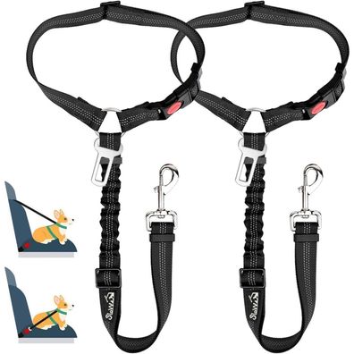 SlowTon Hundesicherheitsgurt Auto 2-in-1 Kopfstützen-Rückhalte 2er Set Schwarzes