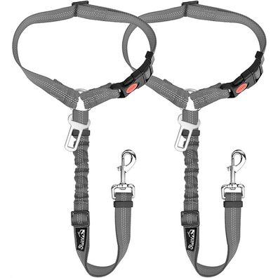 SlowTon Hundegurt Auto 2-in-1 Kopfstützen-Rückhalte Anschnallgurt B. Grau 2Pcs