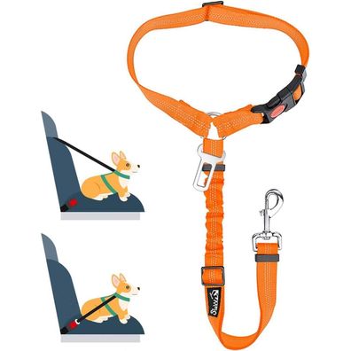 SlowTon Hundegurt Auto 2-in-1 Anschnallgurt Kopfstützen-Rückhalte B. Orange