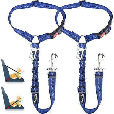 SlowTon Hundegurt Auto 2-in-1 Kopfstützen Sicherheitsgurt G. Hellblau 2Pcs
