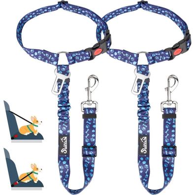SlowTon Hundegurt Auto 2-in-1 Kopfstützen Anschnallgurt H. Blau 2Pcs