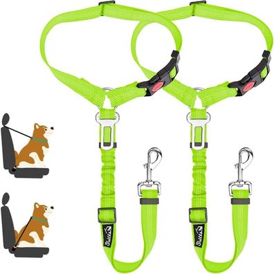 SlowTon Hundegurt Auto 2-in-1 Anschnallgurt Kopfstütze J. Limettengrün 2Pcs
