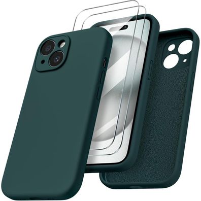 iPhone 15 Hülle Olivgrün mit Kameraschutz, Schutzfolien & Mikrofaser
