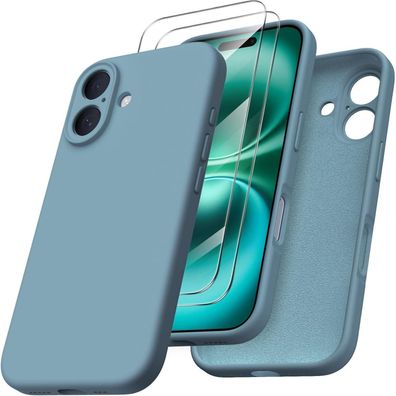 iPhone 16 Hülle Kameraschutz 2 Schutzfolien Silikon Blaugrün 6.1 Zoll