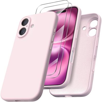 Ornarto iPhone 16 Hülle Kameraschutz 2 Schutzfolien Silikon Rosa