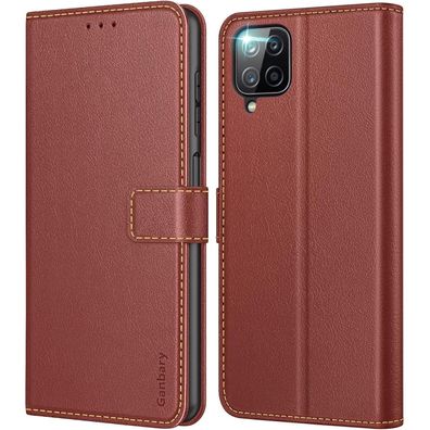 Ganbary Samsung Galaxy A12 / /12 Leder Handyhülle Braun Standfunktion