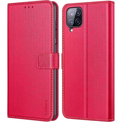 Handyhülle Samsung Galaxy A12/M12 Leder Tasche Flipcase Rot Magnet Standfunktion