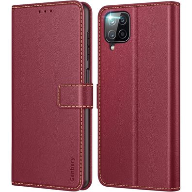 Handyhülle Samsung Galaxy A12/M12 Leder Klapphülle Schutzhülle Weinrot