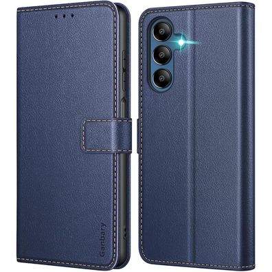Leder Handyhülle Samsung Galaxy A15 5G Blau Wallet Cover Magnet Standfunktion