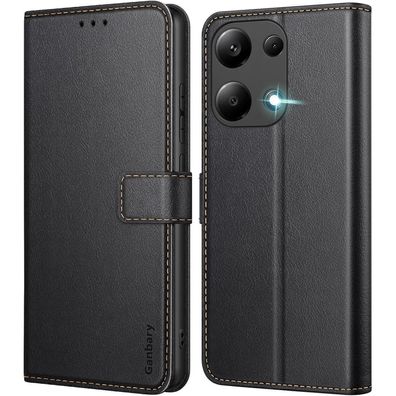 Leder Handyhülle Xiaomi Redmi Note 13 Pro 4G Schwarz mit Kartenschlitzen