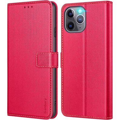 Ganbary iPhone 11 Pro Hülle Leder Klapphülle Kartenschlitzen Rot