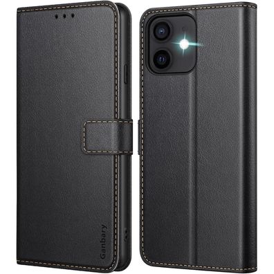 iPhone 12/12 Pro Handyhülle Leder Klapphülle Schwarz Kartenschlitze