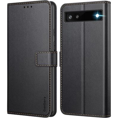 Leder Handyhülle Klappbar für Google Pixel 6a Schwarz