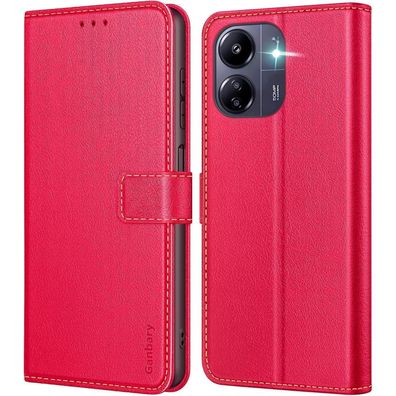 Handyhülle Xiaomi Redmi 13C Leder Klapphülle Rot Magnet Standfunktion