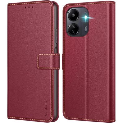 Handyhülle Xiaomi Redmi 13C Poco C65 Leder Hülle Weinrot Magnet Standfunktion